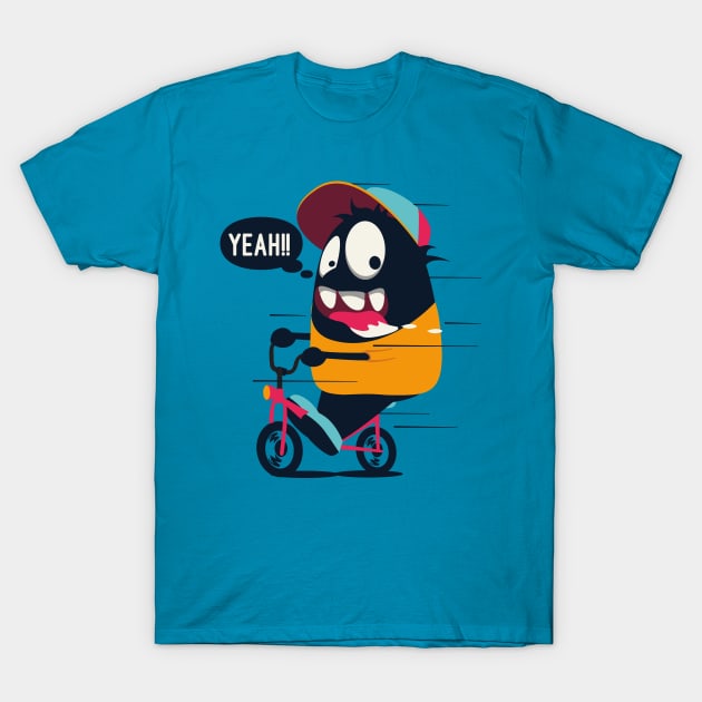 Cute Monster Riding Bike T-Shirt by mertkaratay